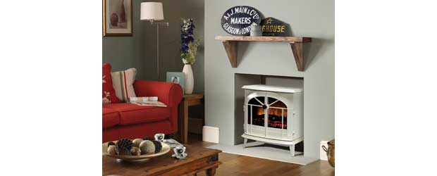 The Dimplex Chevalier electric stove finished in creamy-white